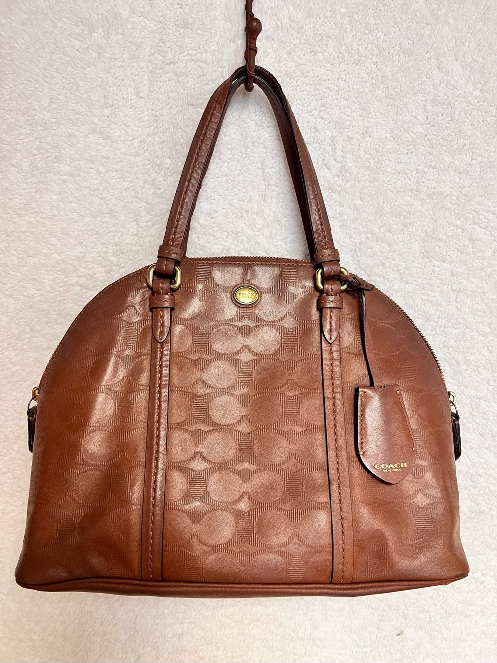 COACH Brown Embossed Signature Dome Satchel
